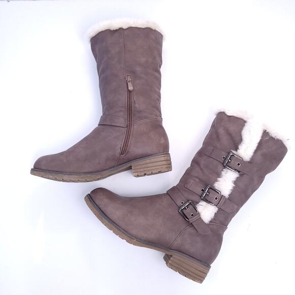 Dream Pairs Boots Women Size 10 Brown MidCalf, Faux Fur Lined, Side Zipper - Picture 2 of 9